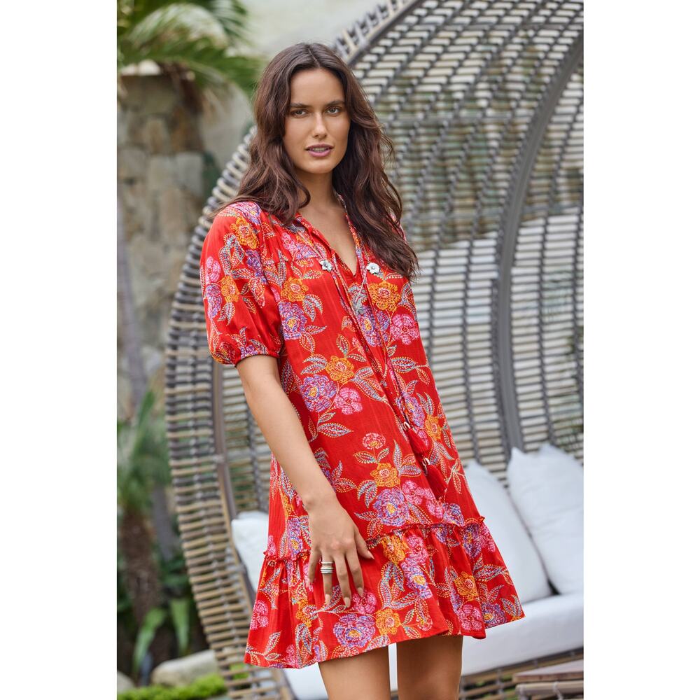 Johnny Was WHIMSICAL HIBISCUS PLEATED YOKE DRESS - Medium
